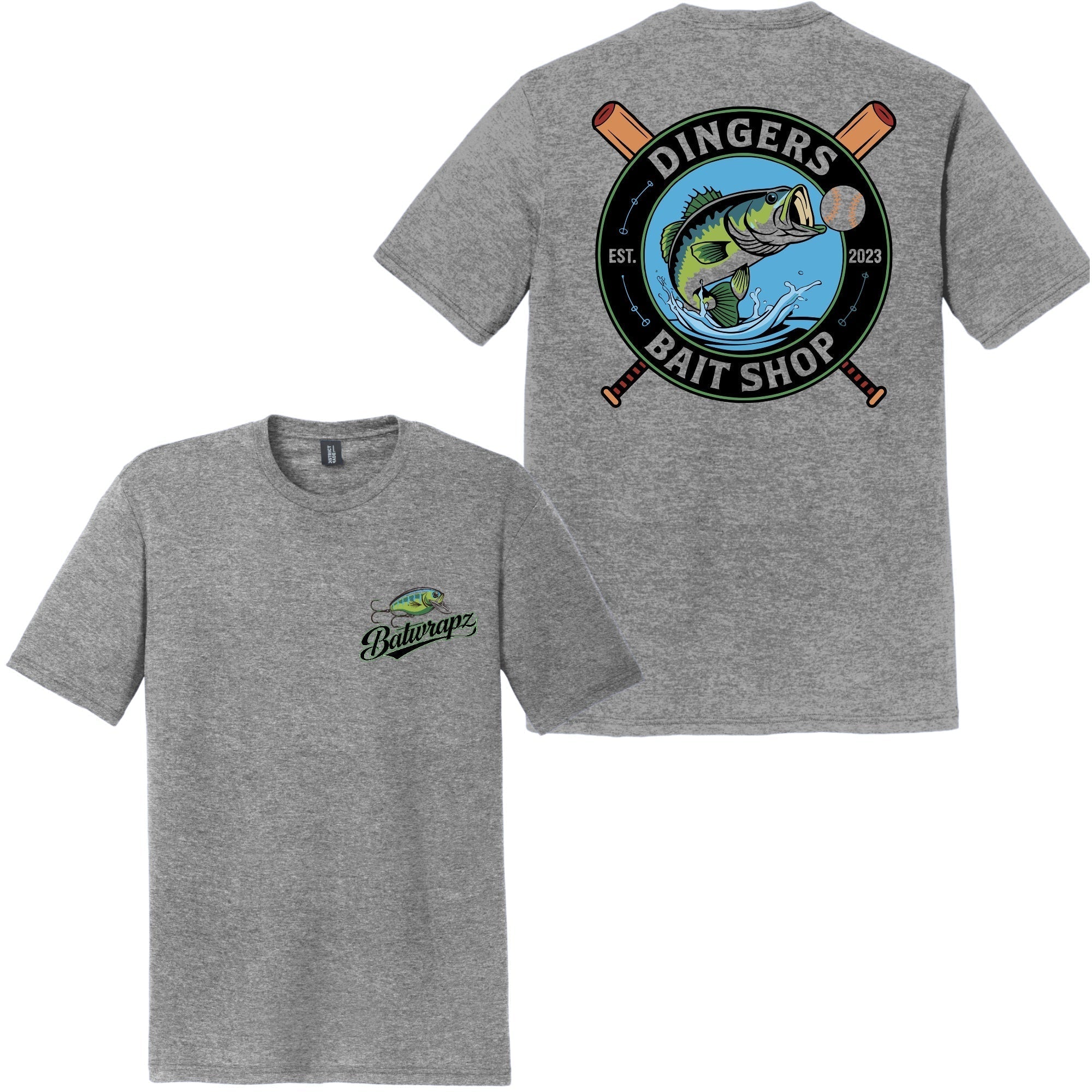BatWrapz "Dingers Bait Shop" Adult Tee - Gray Hoodie, Sweatshirt | CoreVibeTees.com (Image 1)