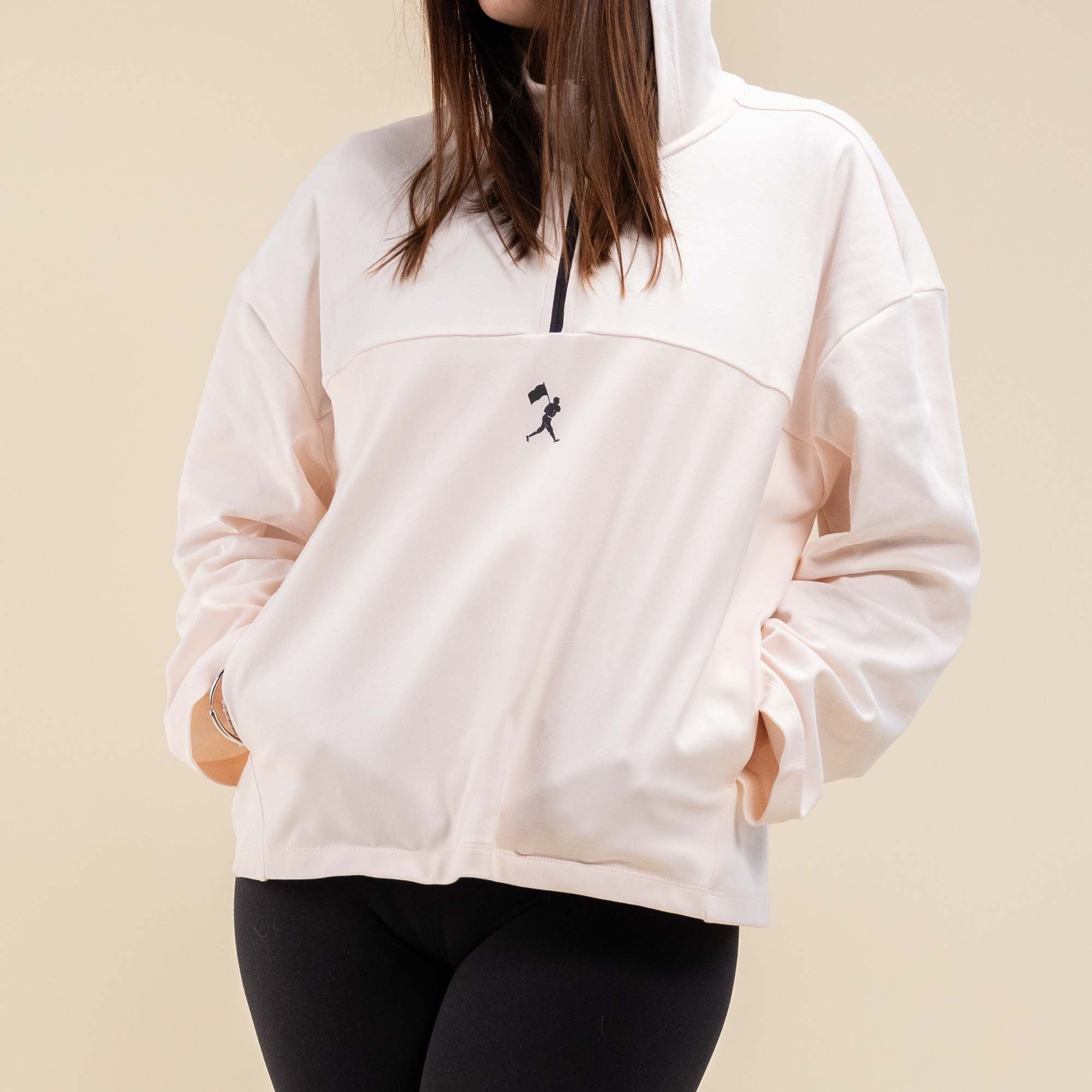 Ballpark Scuba Quarter Zip Women's Hoodie - Pink Marshmallow T-Shirts, Sweatshirt | CoreVibeTees.com (Image 4)