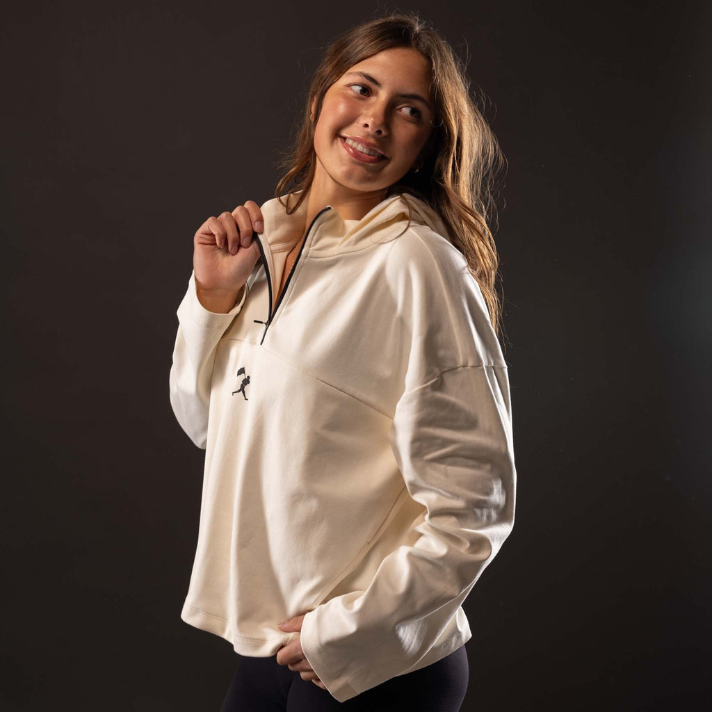 Ballpark Scuba Quarter Zip Women's Hoodie - Whisper White T-Shirts, Sweatshirt | CoreVibeTees.com (Image 5)