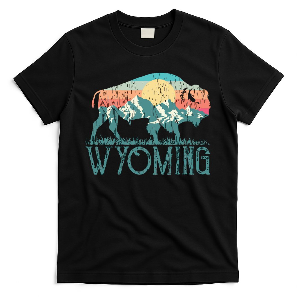 Bison Buffalo Retro Wyoming Wy Mountains Retro T-Shirt Hoodie, Sweatshirt | CoreVibeTees.com