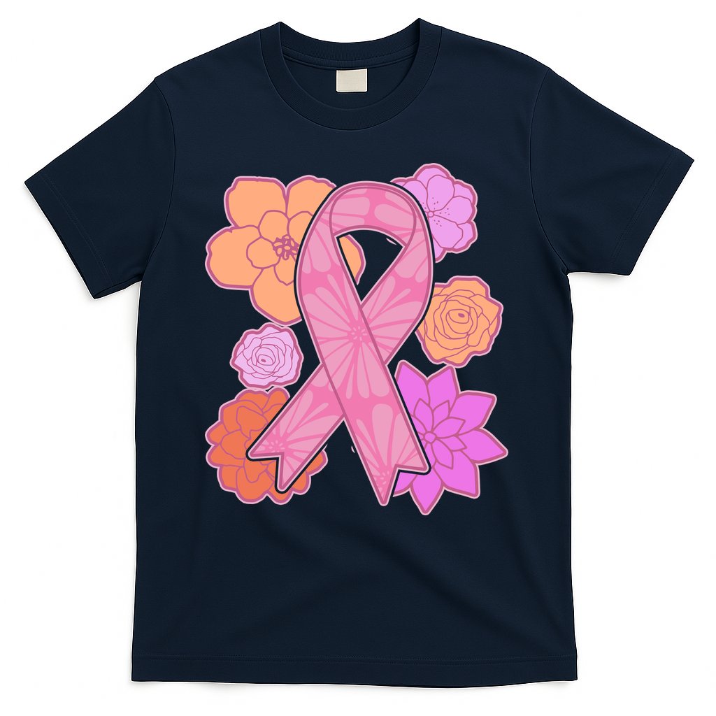 Breast Cancer Awareness Floral Flowers Ribbon T-Shirt Hoodie, Sweatshirt | CoreVibeTees.com