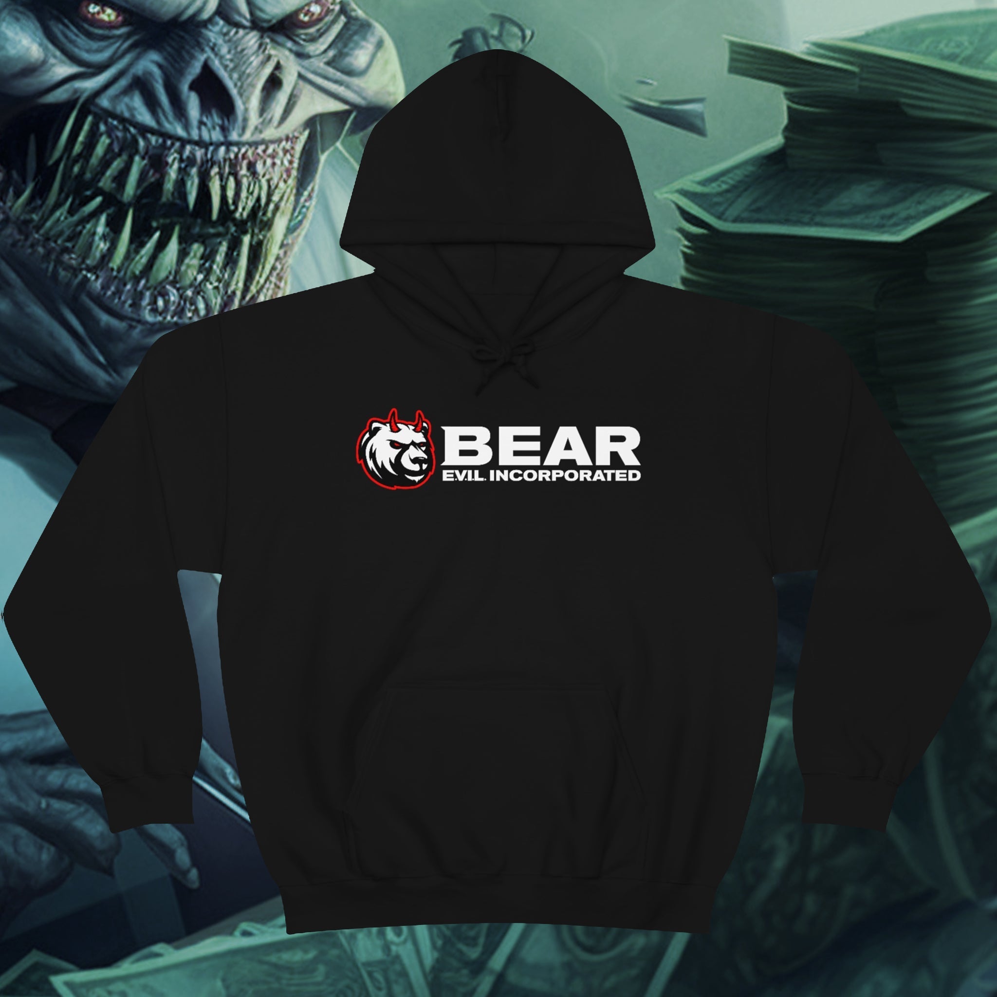 BEAR EVIL Hooded Sweatshirt T-Shirts, Hoodie | CoreVibeTees.com (Image 1)