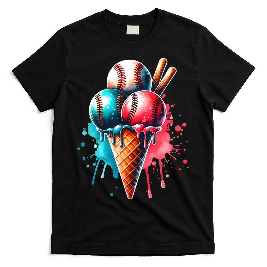 Baseball Ice Cream Watercolor Sports Lover Ice Cream Cone T-Shirt Hoodie, Sweatshirt | CoreVibeTees.com