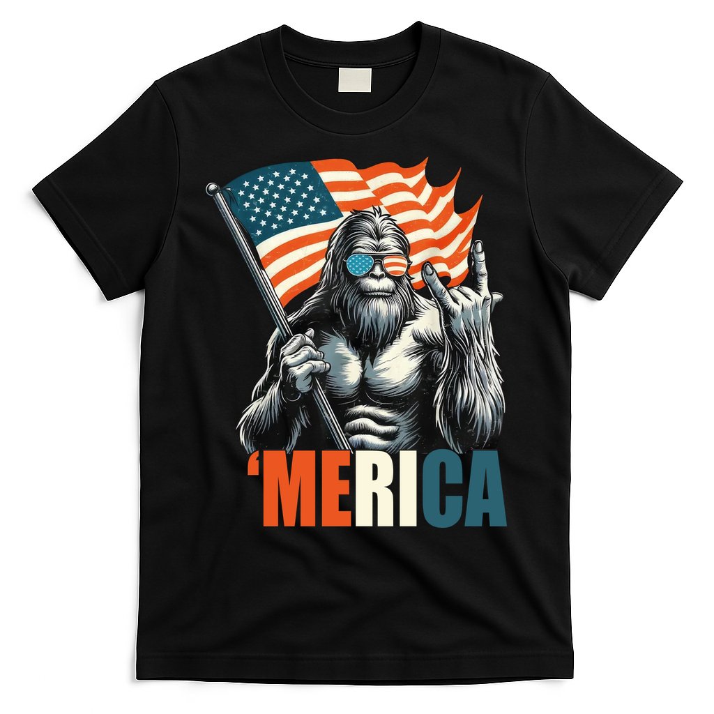 Bigfoot Merica Rock American Flag Patriotic 4th Of July T-Shirt Hoodie, Sweatshirt | CoreVibeTees.com