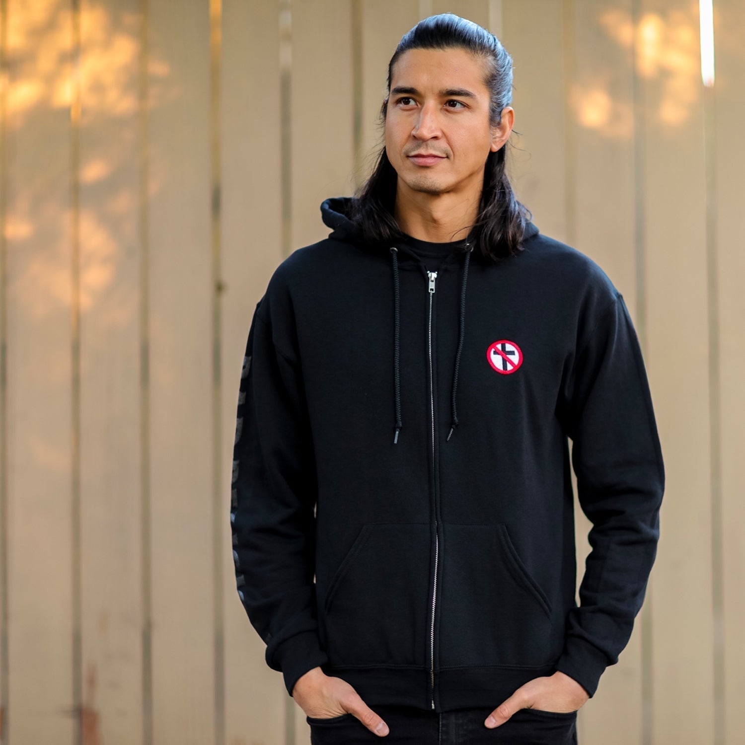 Embroidered Crossbuster Zip Up Hoodie (Black) T-Shirts, Sweatshirt | CoreVibeTees.com (Image 2)