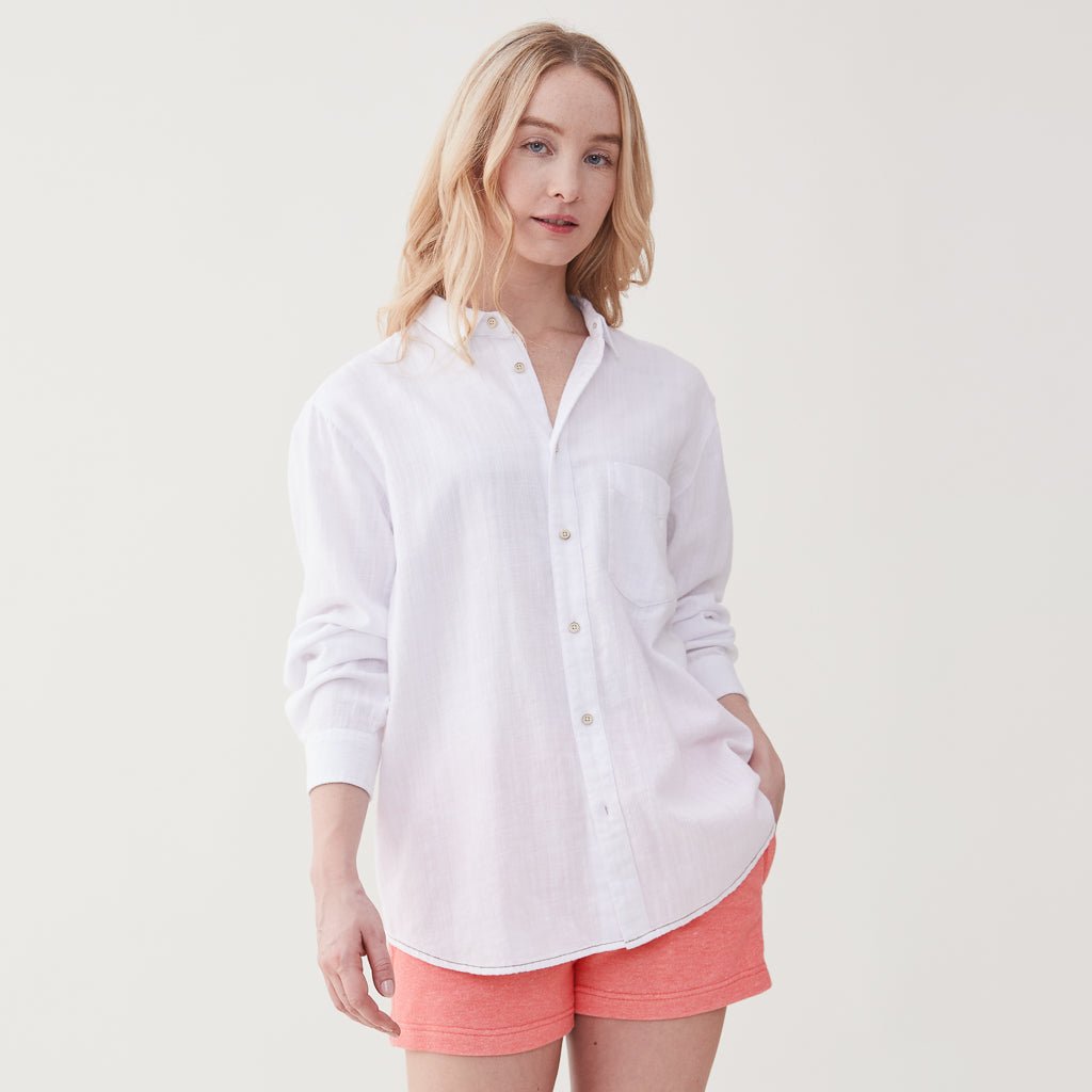 Bri Relaxed Cotton Slub Shirt - White Hoodie, Sweatshirt | CoreVibeTees.com (Image 1)