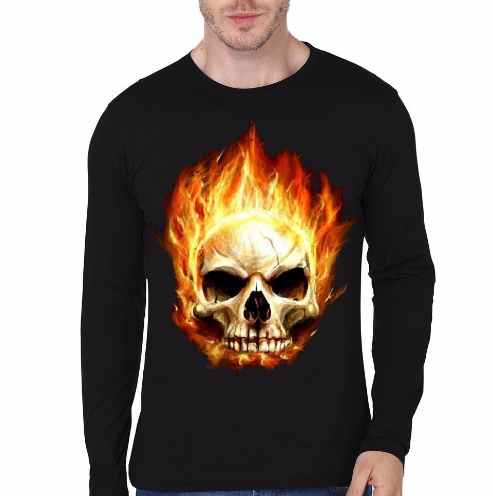 Burning Skull Black Full Sleeve T-Shirt Hoodie, Sweatshirt | CoreVibeTees.com