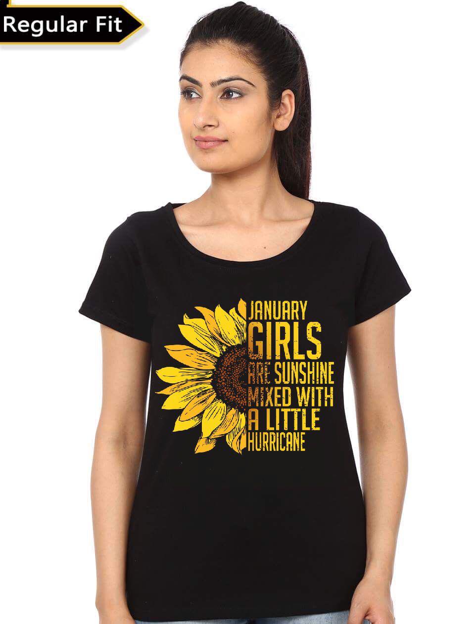 January Girls Are Sunshine Mixed With A Little Hurricane Black T-Shirt Hoodie, Sweatshirt | CoreVibeTees.com