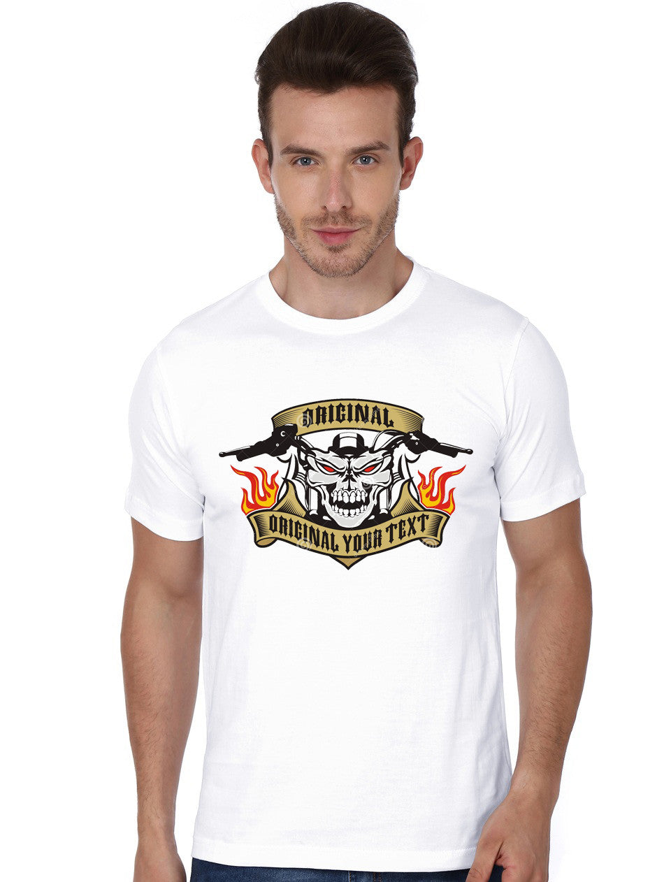 Motorcycle Skull Emblem Fire Stock White T-Shirt Hoodie, Sweatshirt | CoreVibeTees.com