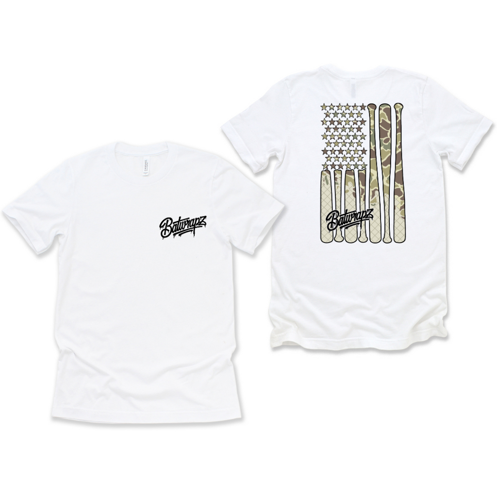 BatWrapz "Camo Baseball Ice Cream Flag" Youth T-Shirt - White Hoodie, Sweatshirt | CoreVibeTees.com (Image 1)