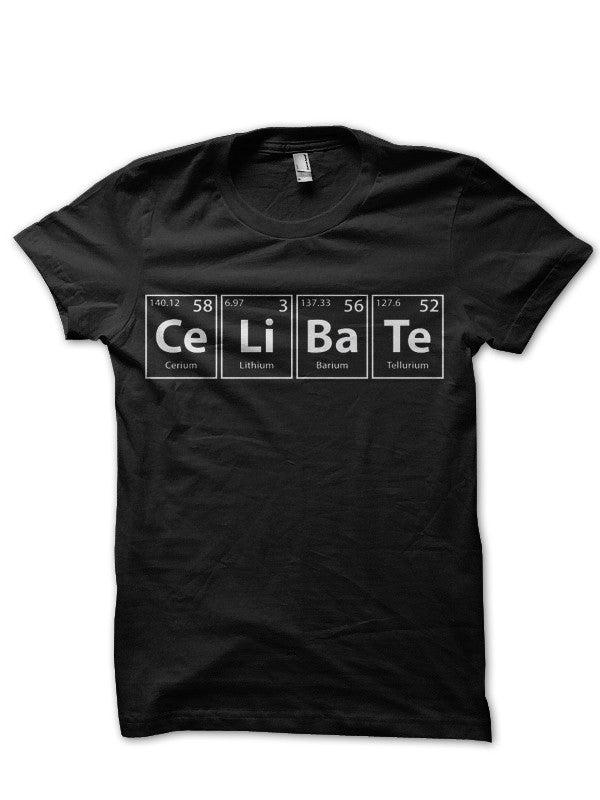Celibate (Ce-Li-Ba-Te) Periodic Elements Spelling Black T-Shirt Hoodie, Sweatshirt | CoreVibeTees.com