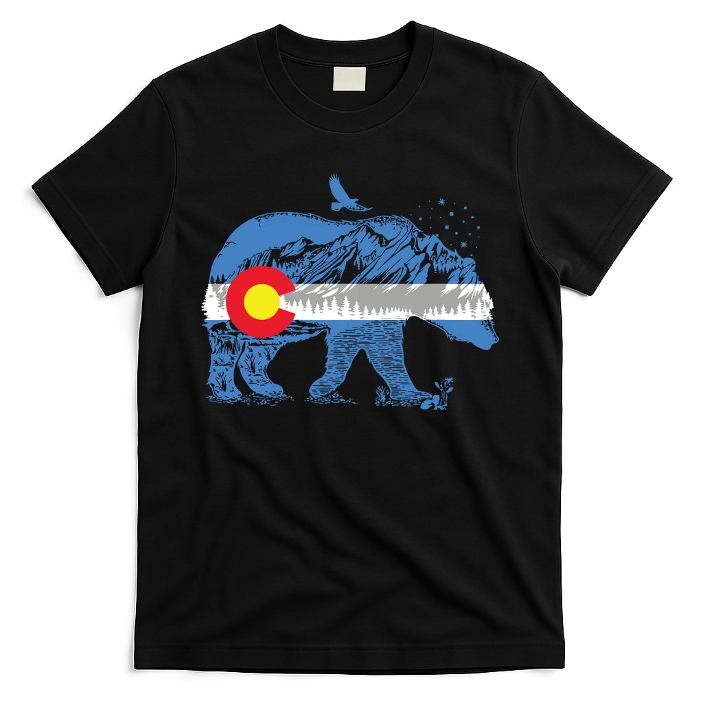 Colorado Flag Design Mountains And Bear Landscape Graphic T-Shirt Hoodie, Sweatshirt | CoreVibeTees.com