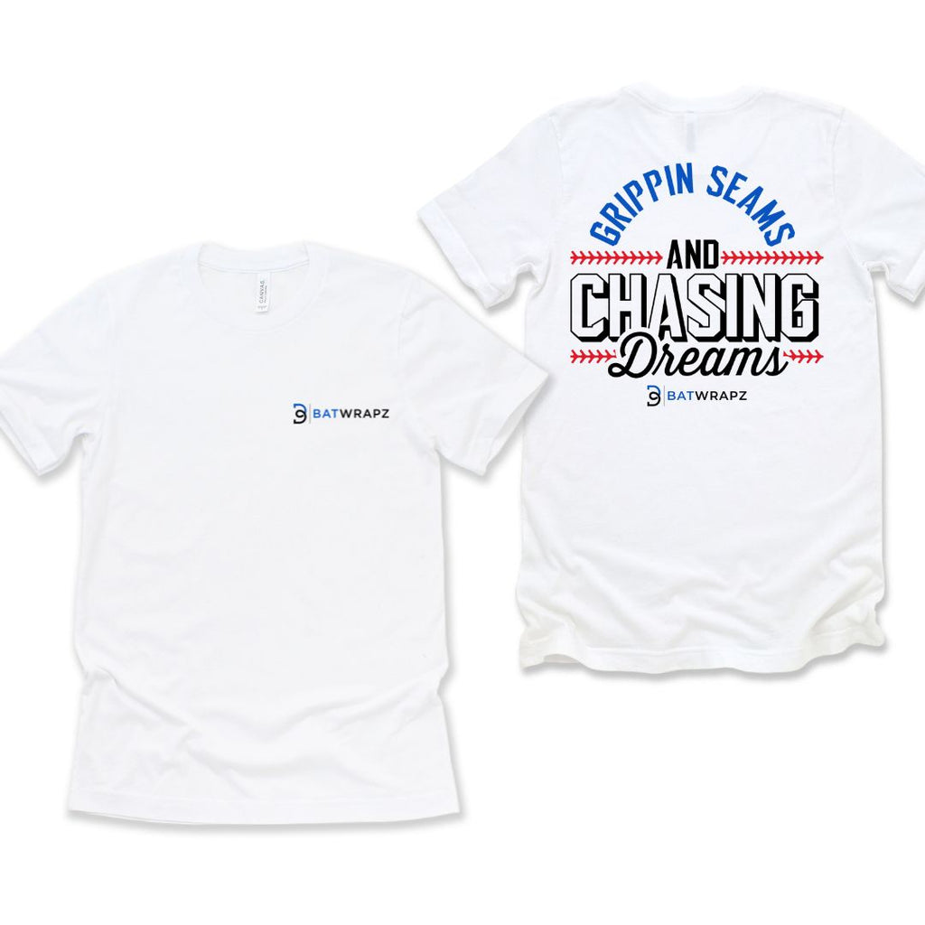 BatWrapz Baseball "Grippin Seams and Chasing Dreams" Adult T-Shirt Hoodie, Sweatshirt | CoreVibeTees.com (Image 1)