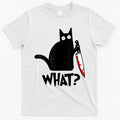 Cat What? Funny Black Cat Murderous Cat With Knife T-Shirt Hoodie, Sweatshirt | CoreVibeTees.com