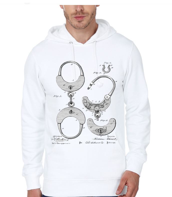Hand Cuff Vintage Patent Hand Drawing White Hoodie T-Shirts, Sweatshirt | CoreVibeTees.com