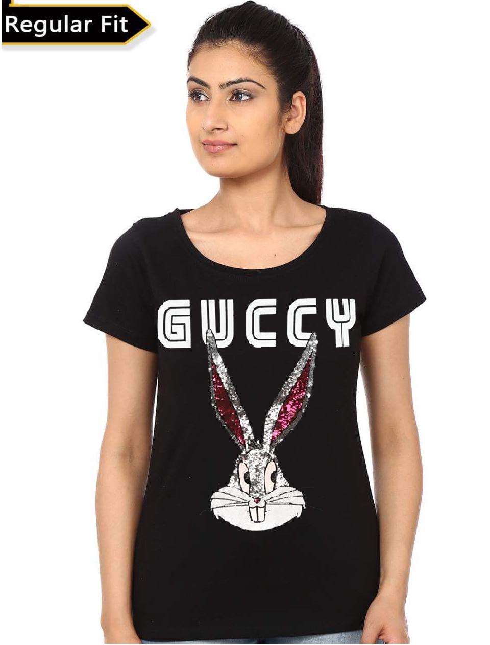 Guccy Bugs Bunny Girlâ€™s Black T-Shirt Hoodie, Sweatshirt | CoreVibeTees.com