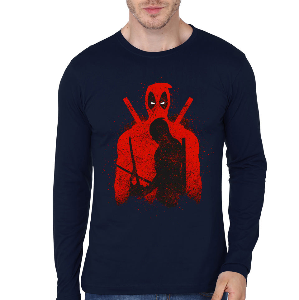 Deadpool Navy Blue  Full Sleeve Tee Hoodie, Sweatshirt | CoreVibeTees.com