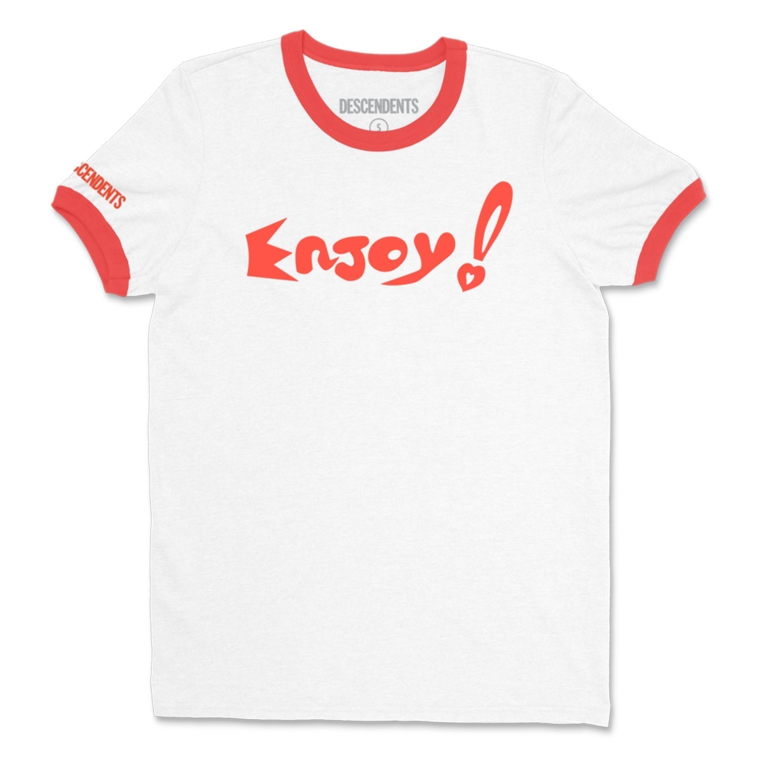 Enjoy! Ringer Tee (White/Red) Hoodie, Sweatshirt | CoreVibeTees.com (Image 1)