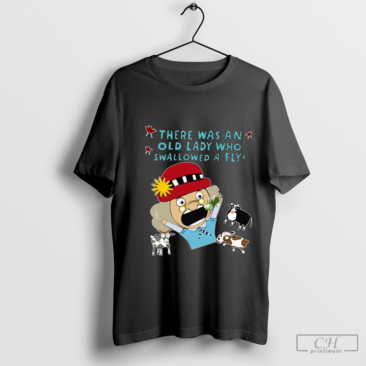 There Was An Old Lady Who Swallowed A Fly black t-shirt Hoodie, Sweatshirt | CoreVibeTees.com