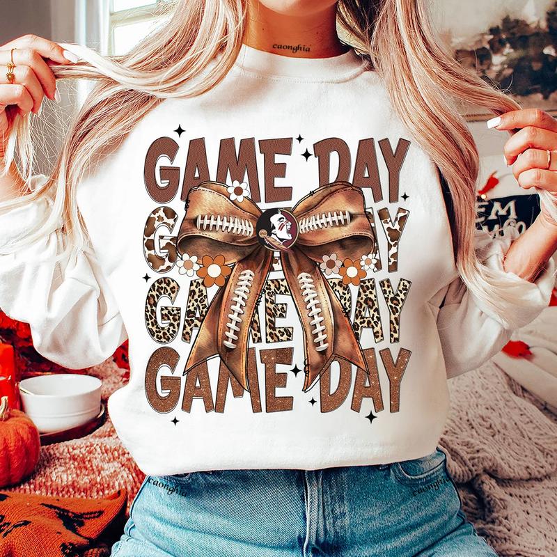 Vintage Seminoles Football Coquette Bow Game Day Shirt, Gameday Women's Sweatshirt Cotton Fit Top Womenswear Hoodie (Image 4)