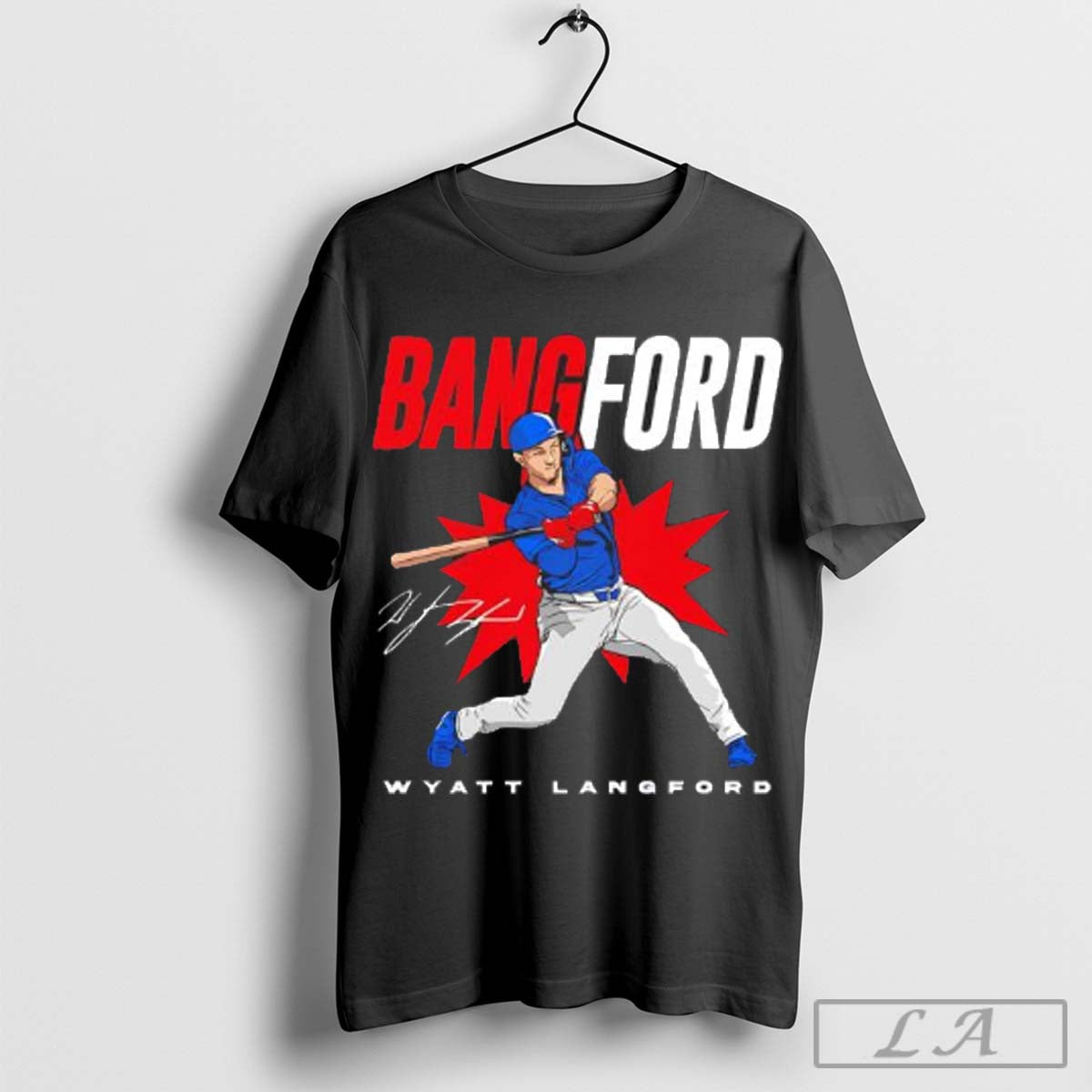 Texas Rangers Wyatt Langford Bangford slugger swing signature shirt Hoodie, Sweatshirt | CoreVibeTees.com