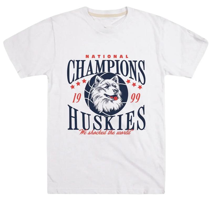 Vintage UConn Huskies 1999 Championship Tee Classic Cotton Menswear Top Embroidered Hoodie Sweatshirt (Image 1)