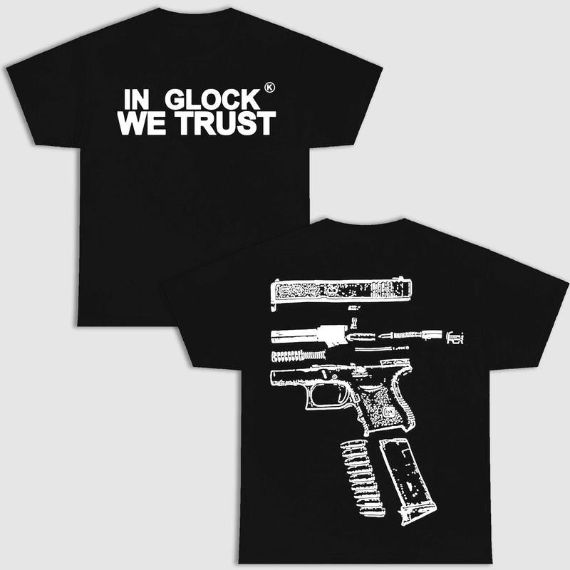 IN GLOCK WE TRUST 2 side T-shirt,Design Black- White, T-shirt For Men, GIft For Men,Full color, Menswear Top... (Image 1)