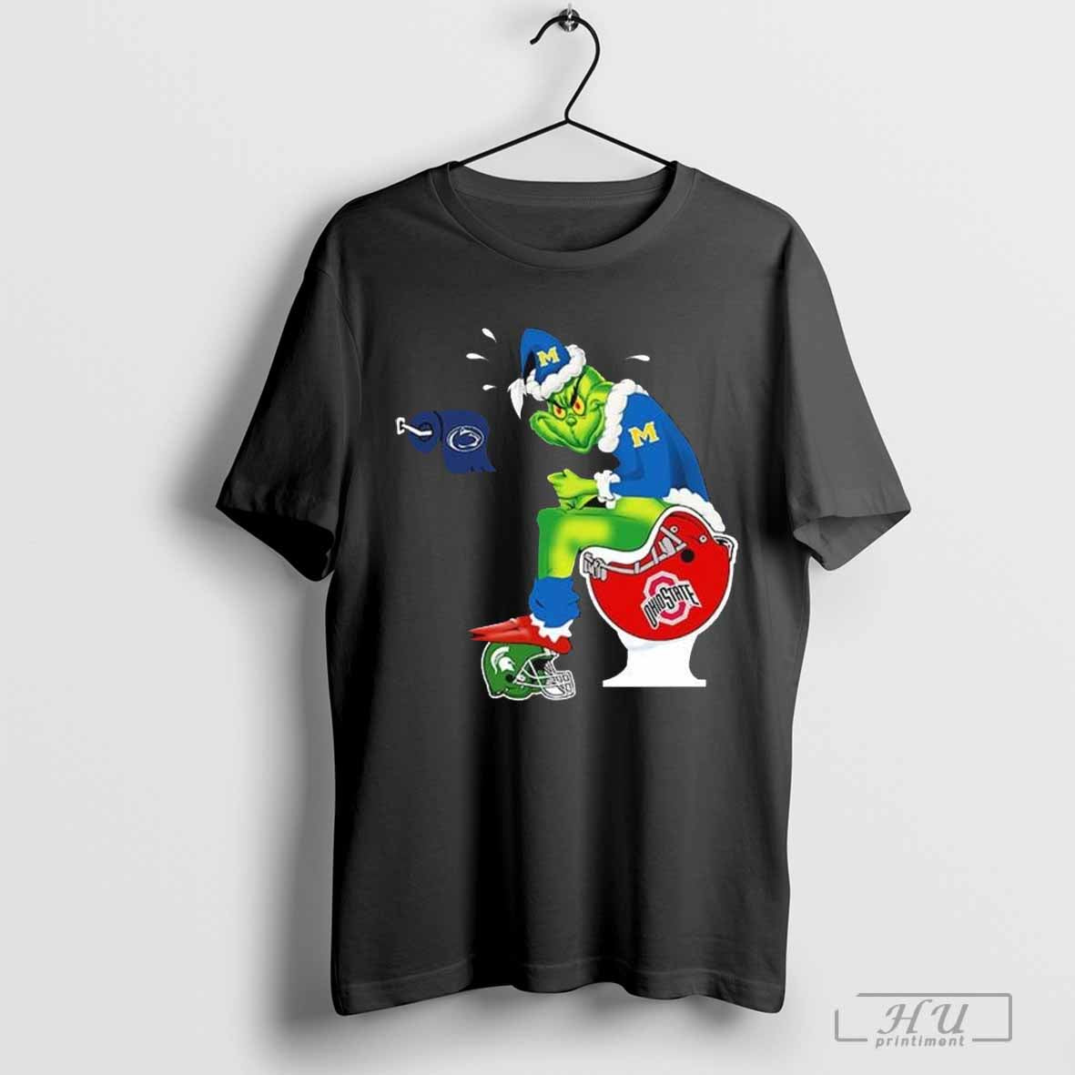 The Grinch Sitting On A Toilet Wearing A Oklahoma Sooners Toilet Buckeyes Lions Spartans Christmas Shirt Hoodie, Sweatshirt