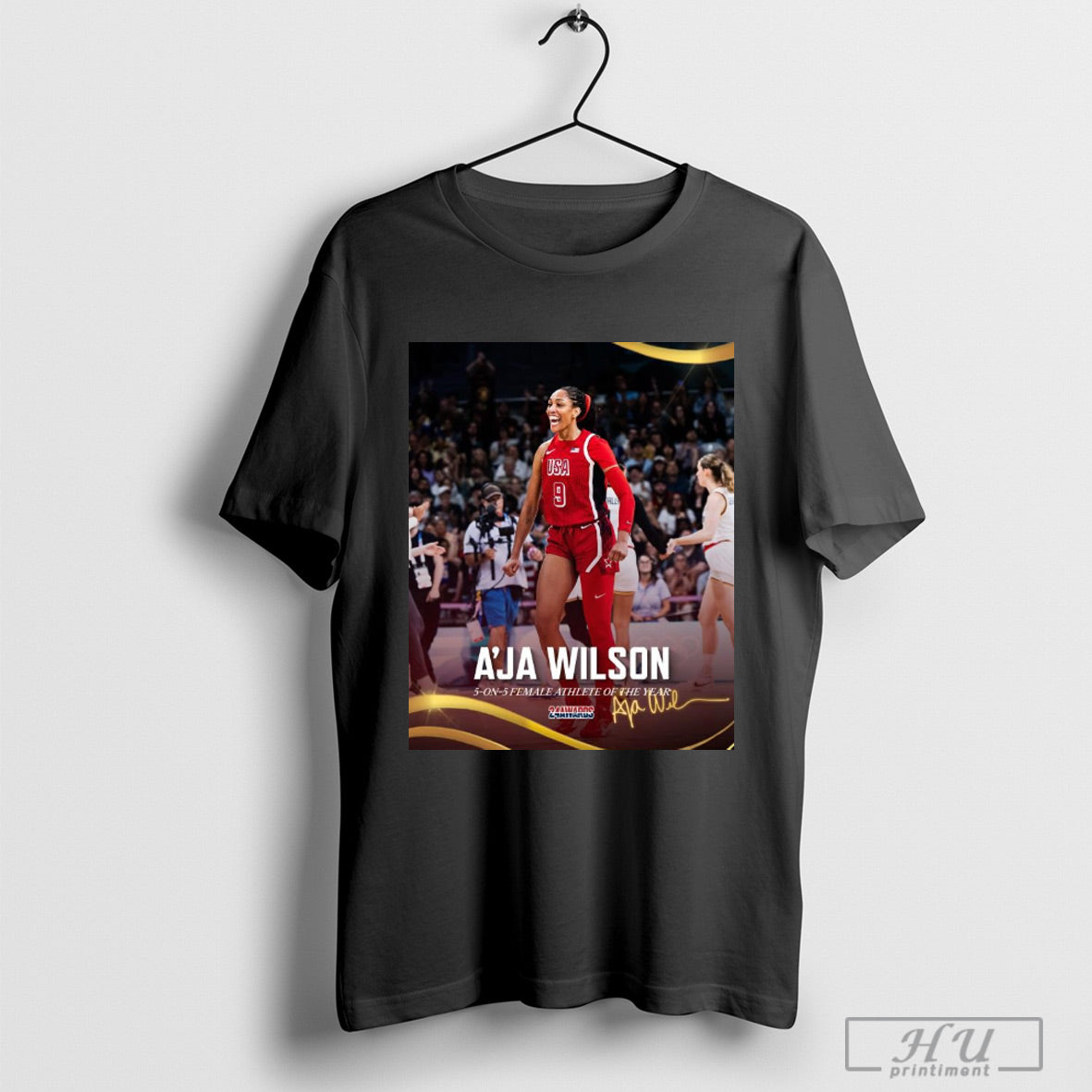 Trendy Aja Wilson 5 On 5 Female Athlete Of The Year 24 Awards Signature Poster T Shirt Hoodie, Sweatshirt | CoreVibeTees.com