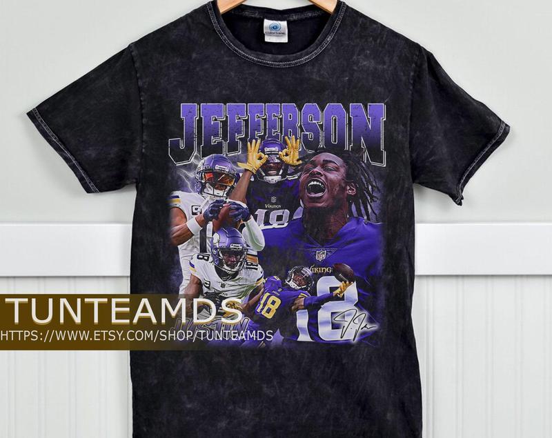 Retro Justin Jefferson Football Unisex Mineral TShirt ,Vintage 80S Graphic Style Justin Jefferson TShirt Sport... (Image 1)