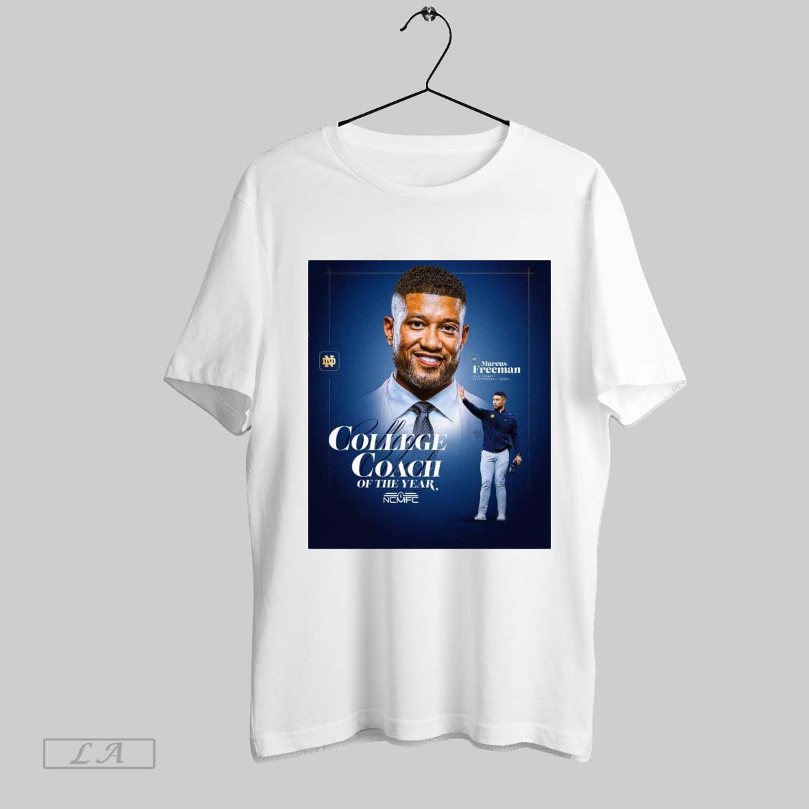 Top Notre Dame Fighting Irish Football Coach Marcus Freeman 2025 Ncmfc College Coach Of The Year Poster T Shirt Hoodie,...