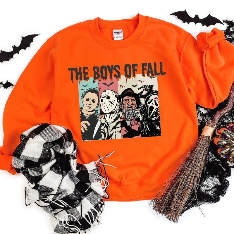 The Boys Of Fall Sweatshirt, Horror Movie Characters Sweatshirt, Halloween Sweatshirt T-Shirts, Hoodie | CoreVibeTees.com