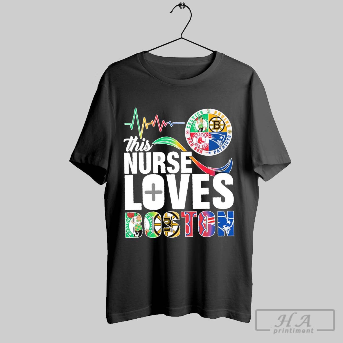 This Nurse Love Boston Celtics Bruins Patriots And Red Sox Logo T Shirt Hoodie, Sweatshirt | CoreVibeTees.com