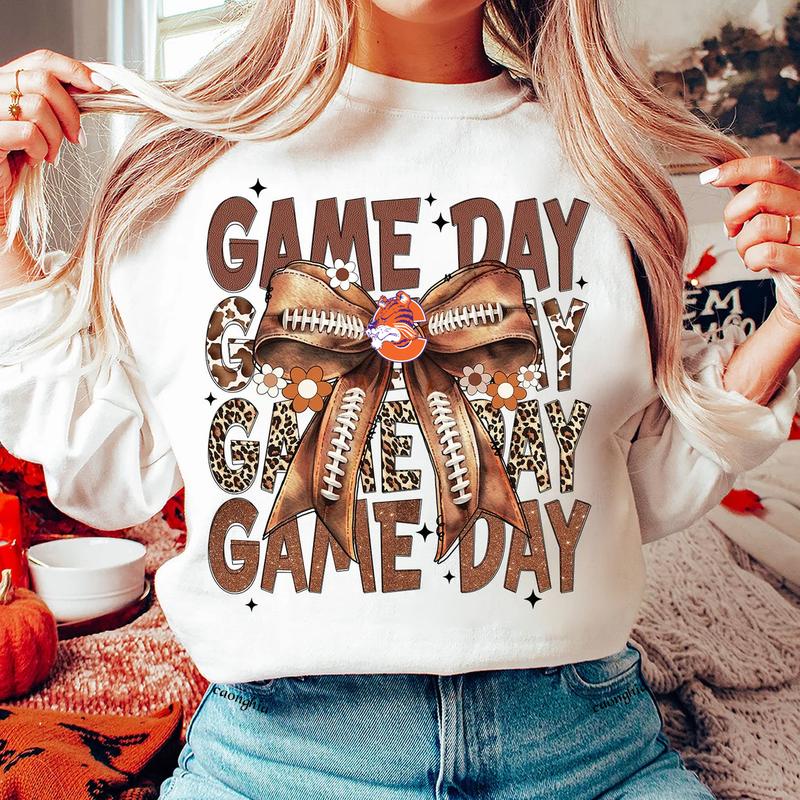 Vintage Clemson Football Coquette Bow Game Day Shirt, Gameday Women's Sweatshirt Cotton Fit Top Womenswear Hoodie (Image 4)