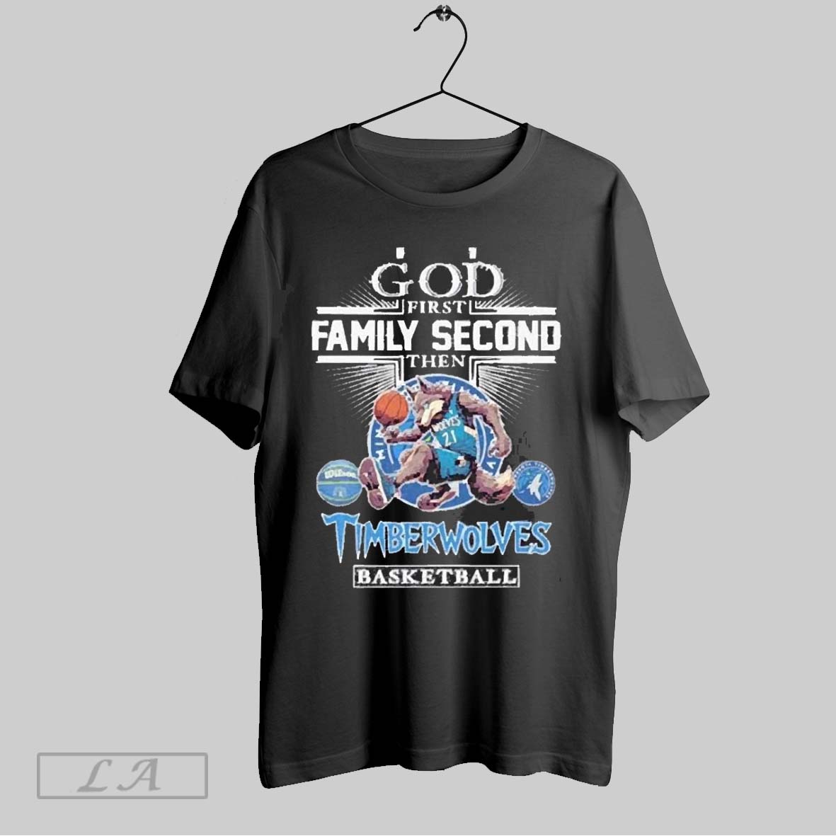 Top God First Family Second Then Minnesota Timberwolves Basketball Mascot 2025 Sweatshirt T Shirt Hoodie | CoreVibeTees.com