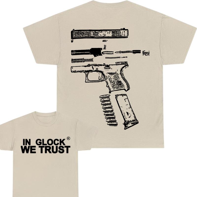 IN GLOCK WE TRUST 2 side T-shirt,Design Black- White, T-shirt For Men, GIft For Men,Full color, Menswear Top... (Image 3)