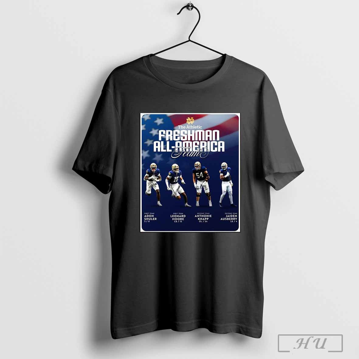 The Notre Dame Athletic Freshman All America Teams Adon Shuler Leonard Moore Football Poster T-Shirts, Hoodie, Sweatshirt