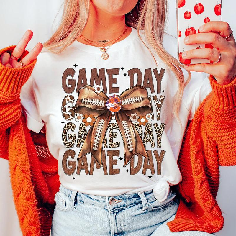 Vintage Clemson Football Coquette Bow Game Day Shirt, Gameday Women's Sweatshirt Cotton Fit Top Womenswear Hoodie (Image 5)