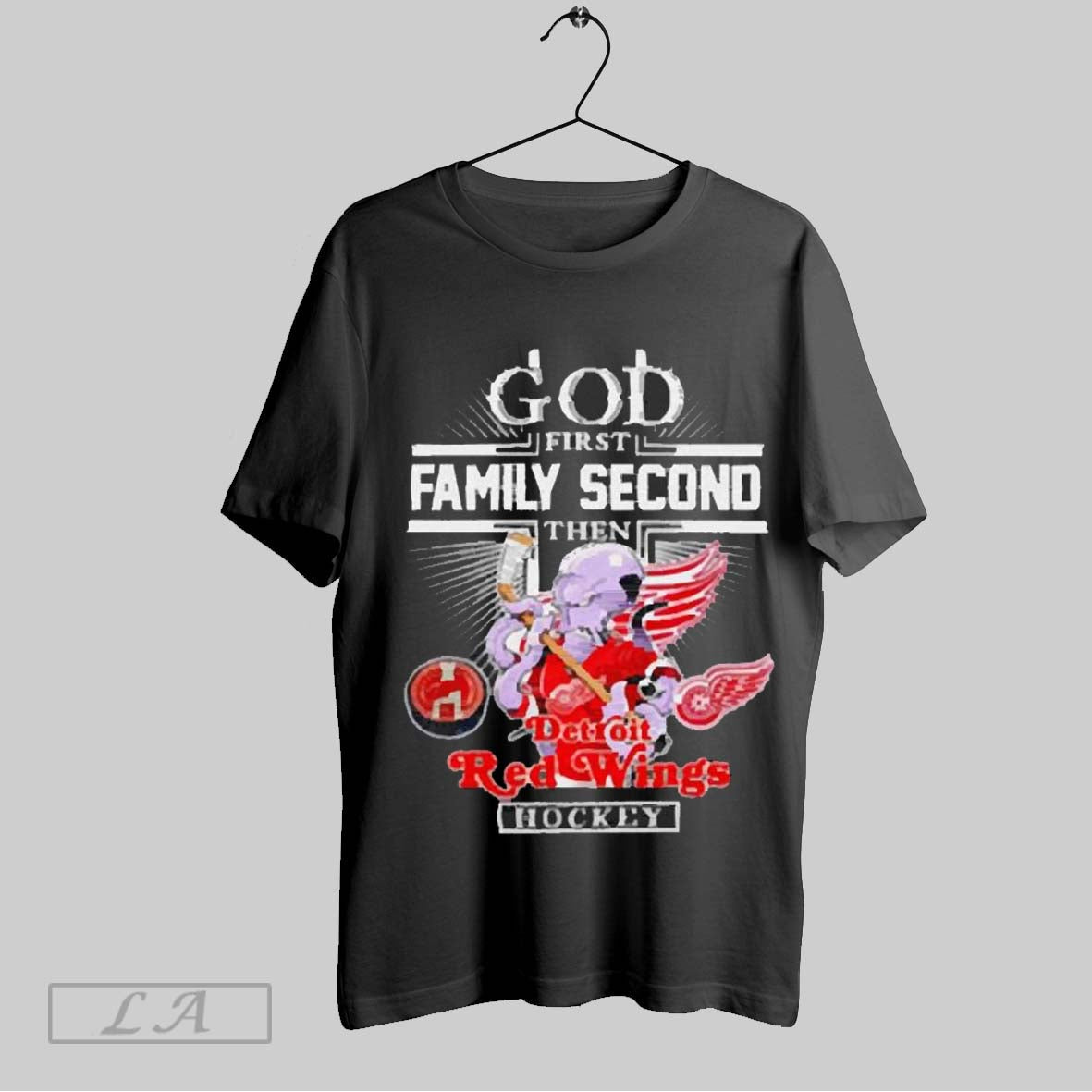 Top God First Family Second Then Detroit Red Wings Mascot 2025 T Shirt Hoodie, Sweatshirt | CoreVibeTees.com