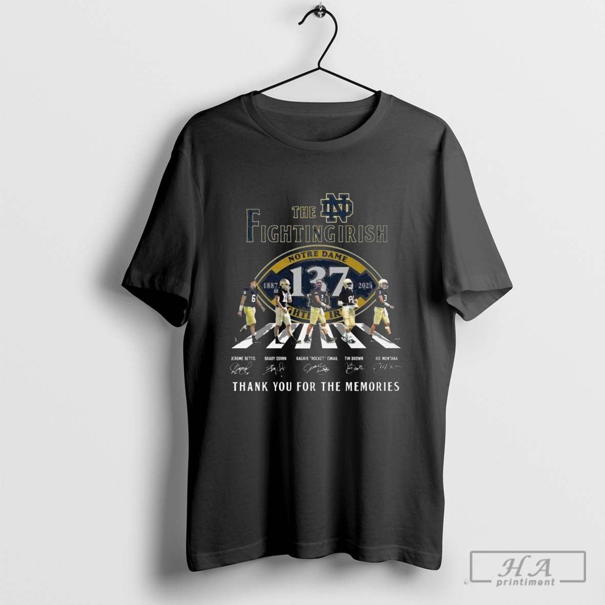 The Notre Dame Fighting Irish 1887-2024 Signature Thank You For The Memories Walking Signatures Shirt Hoodie, Sweatshirt