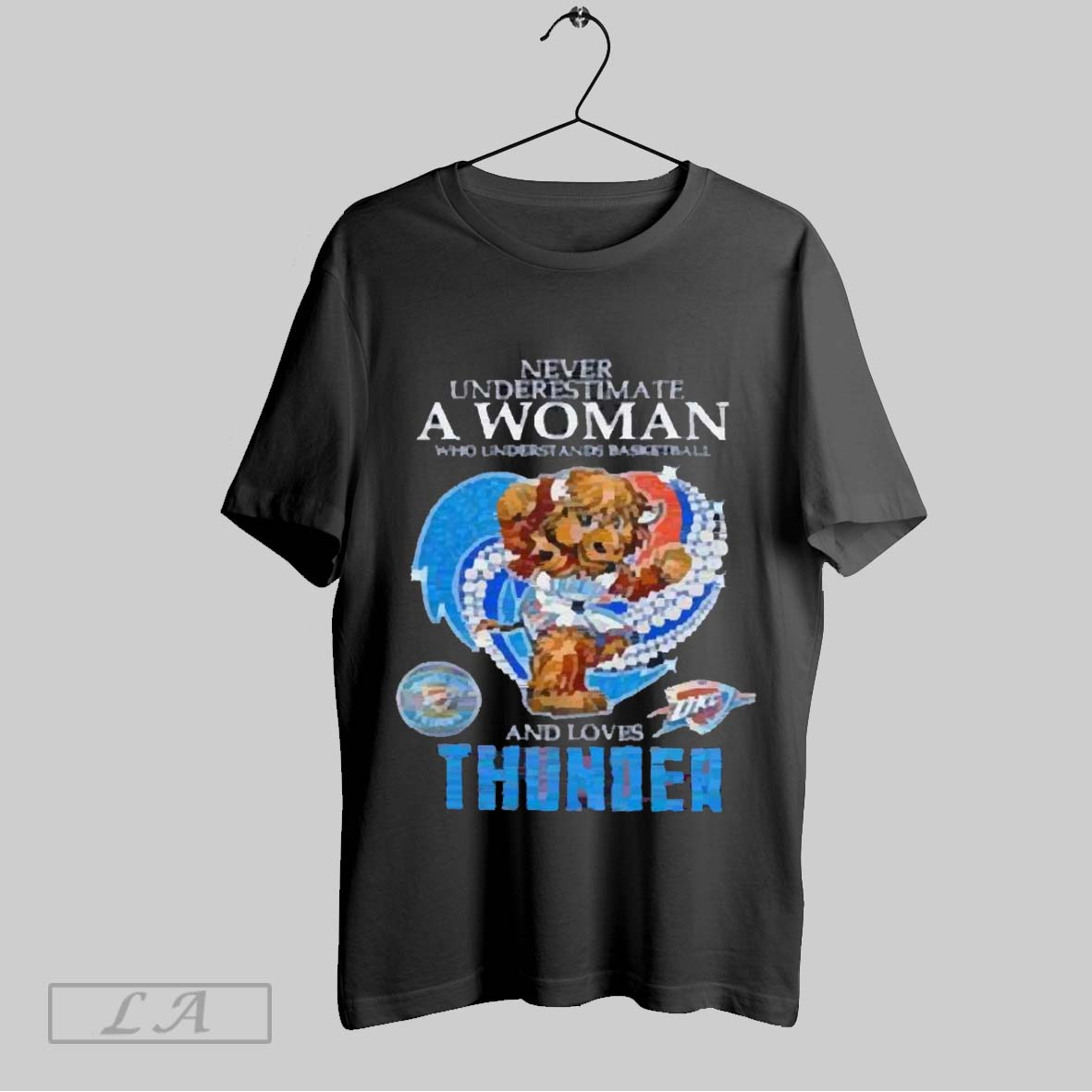Top Never Underestimate A Woman Who Understands Basketball And Love Oklahoma City Thunder Diamond Heart Mascot 2025 T...