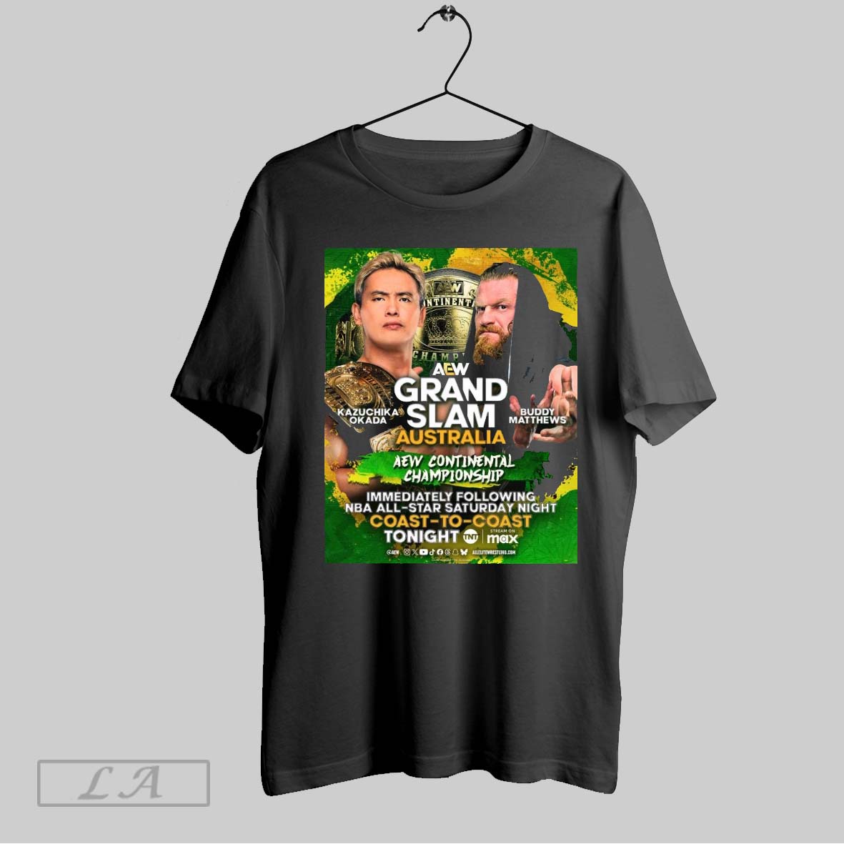 Top Aew Grand Slam Australia Kazuchika Okada Vs Buddy Matthews Aew Continental Championship Tonight Poster T Shirt...