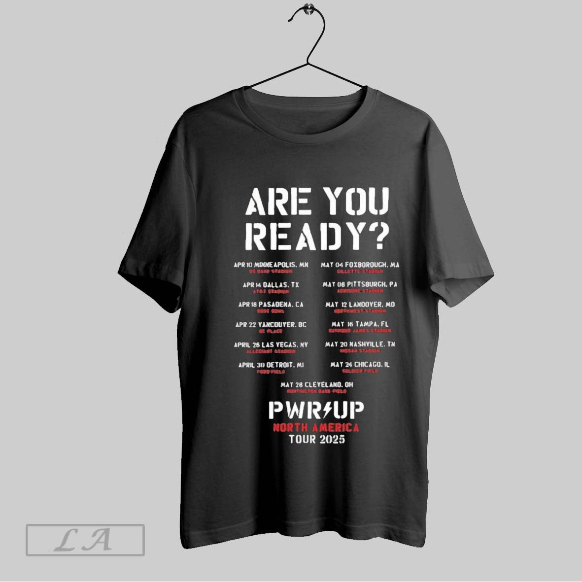 Top Acdc Are You Ready Pwr Up North America 2025 Tour Dates Black And White Unisex Sweatshirt T Shirt Hoodie
