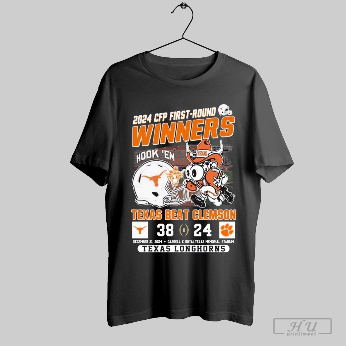 Texas Longhorns 2024 Cfp First Round Winner Beat Clemson Tigers 38 24 Score Dec 21 Mascot T Shirt Sweatshirt Hoodie