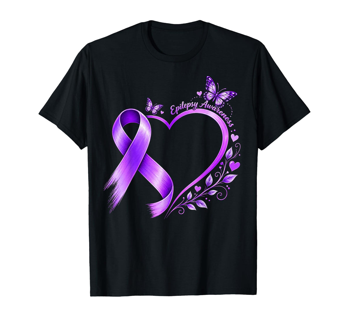 Epilepsy Awareness Heart Purple Ribbon Butterfly Unisex T-shirt, Sweatshirt, Hoodie (1)