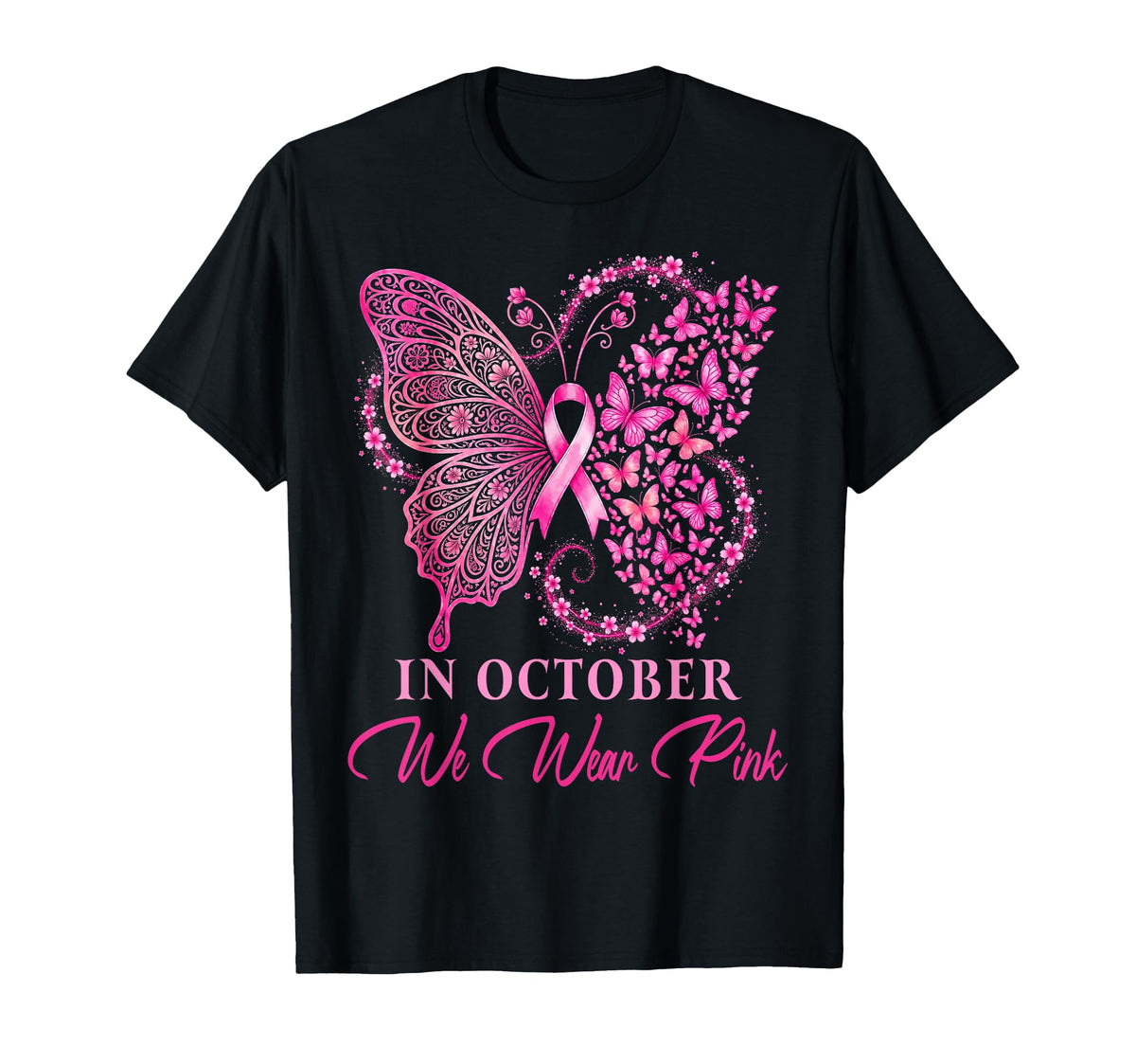 October Pink Ribbon Butterfly Breast Cancer Unisex T-shirt, Sweatshirt, Hoodie (1)