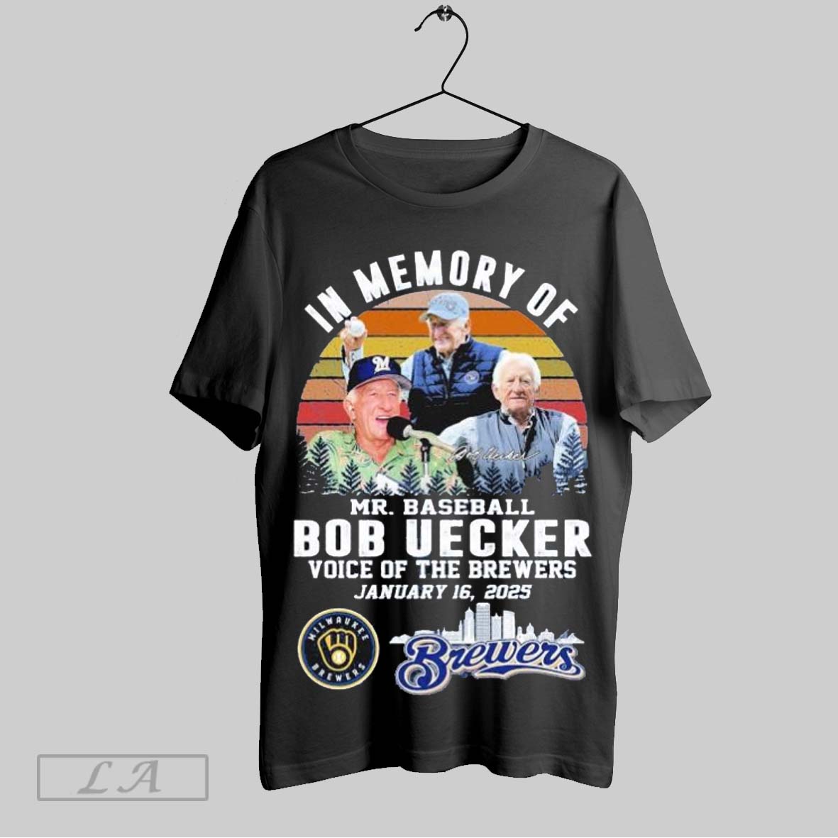 Top In Memory Of Mr Baseball Bob Uecker Voice Of The Milwaukee Brewers January 16 2025 Vintage Signature T Shirt...