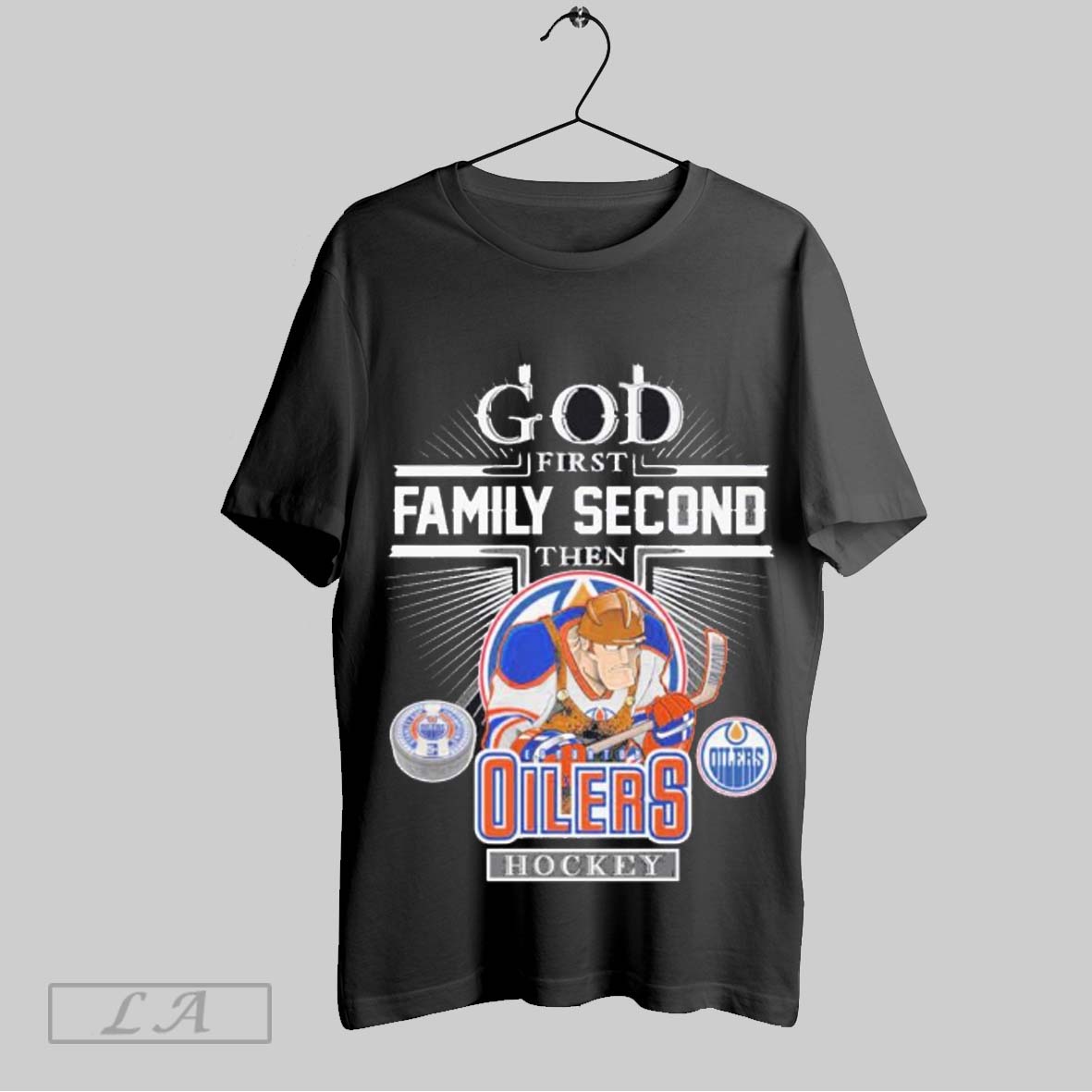 Top God First Family Second Then Edmonton Oilers Hockey Mascot Sweatshirt T Shirt Hoodie | CoreVibeTees.com