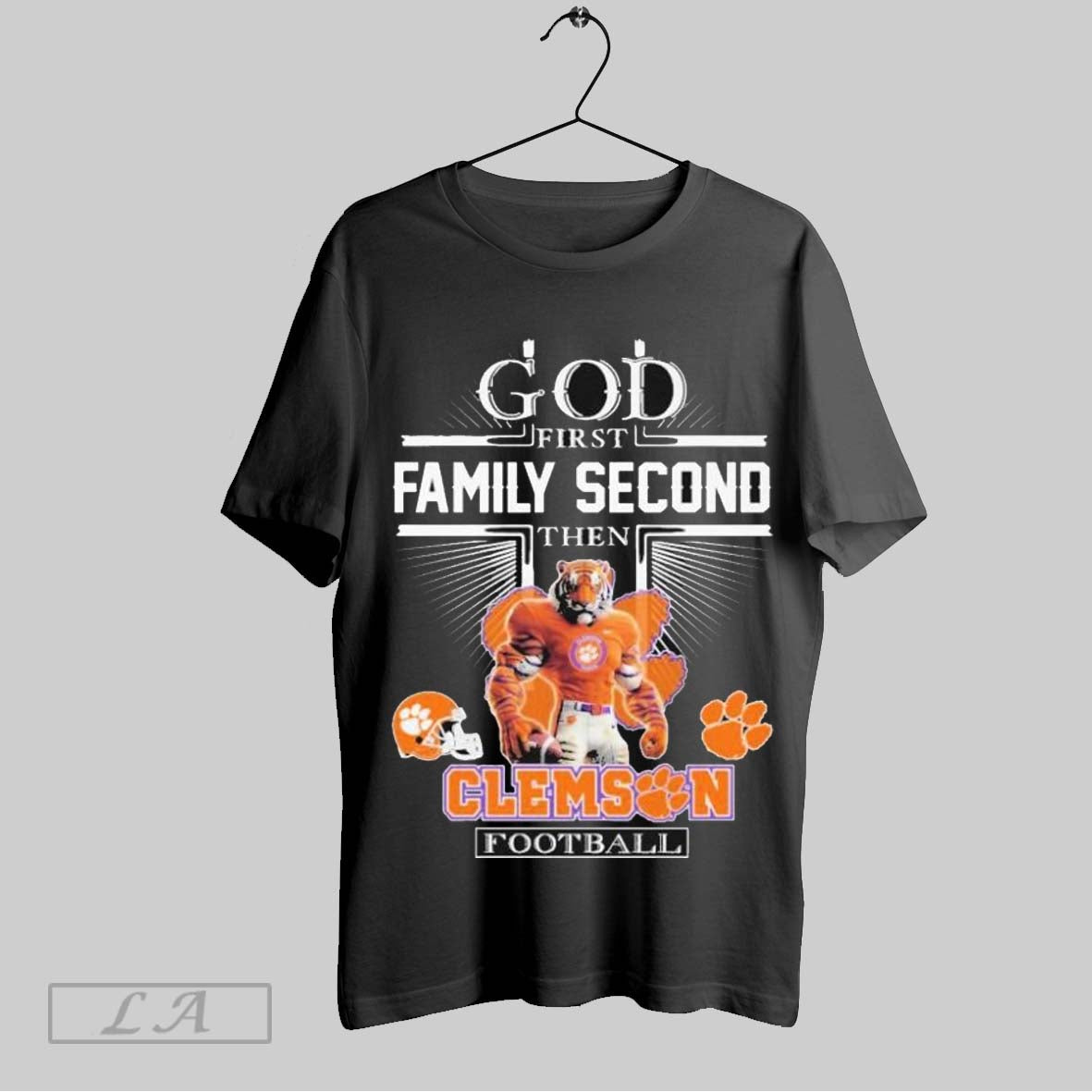 Top God First Family Second Then Clemson Tigers Football Mascot Helmet Unisex Sweatshirt T Shirt Hoodie | CoreVibeTees.com
