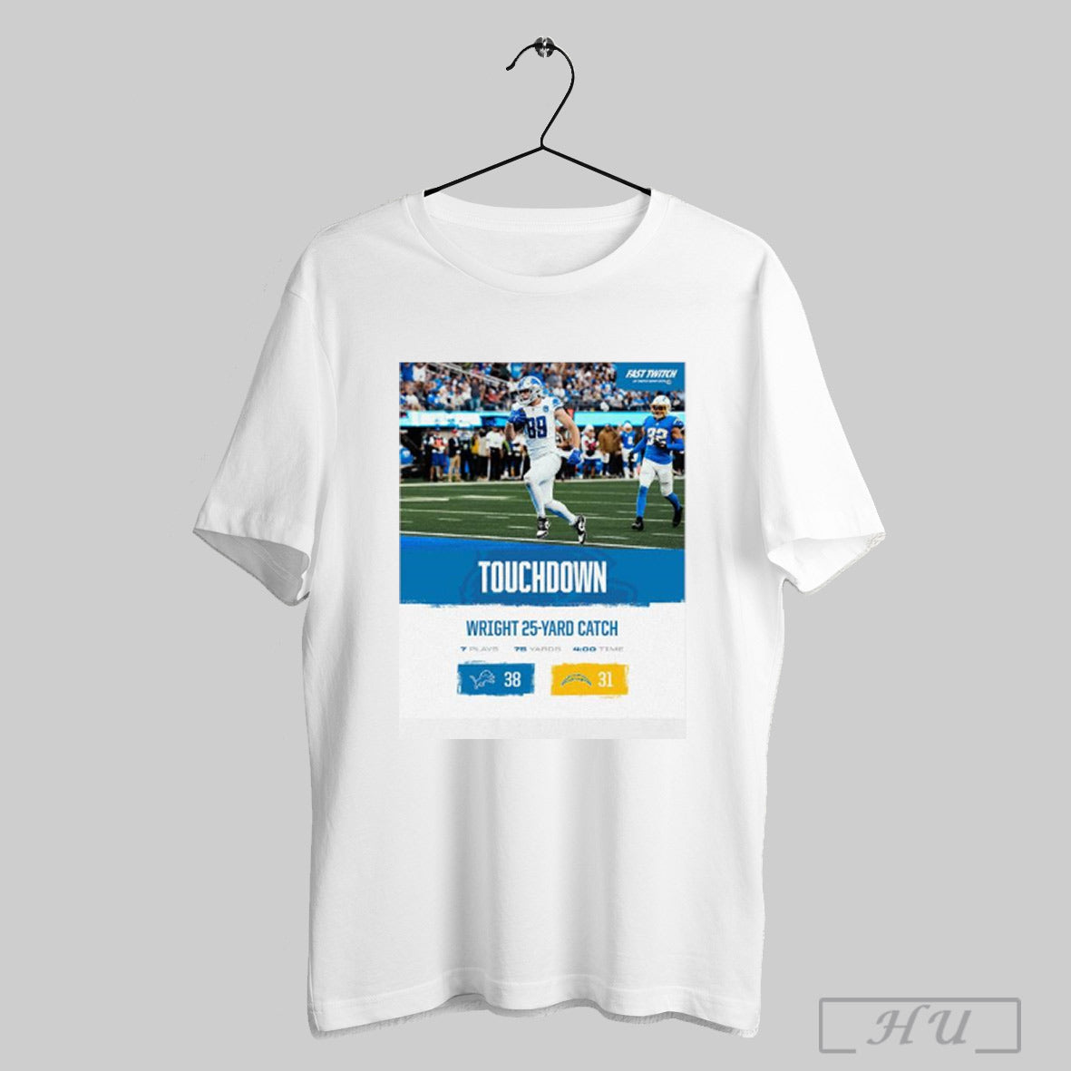 Trendy Detroit Lions Vs Los Angeles Chargers Touchdown Wright 25 Yard Catch Poster Shirt Hoodie, Sweatshirt